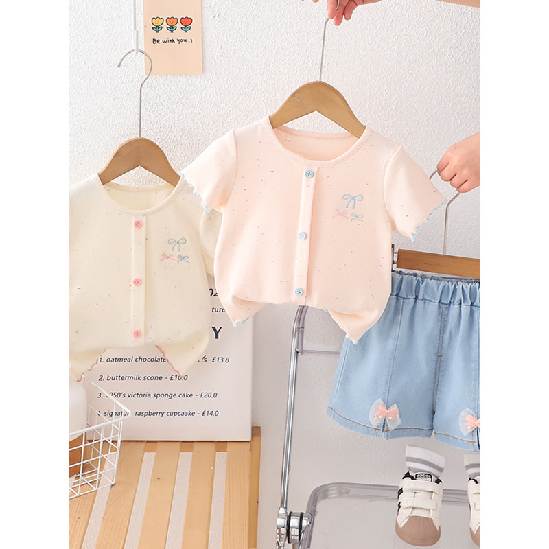 Meninas verão terno de manga curta 2026 novo estilo crianças bebê moda versão coreana Casual terno de duas peças moda na