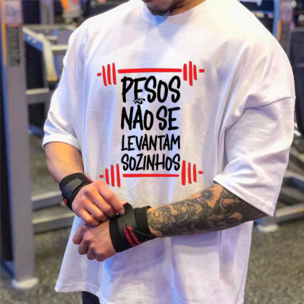 Camiseta Oversized Masculina Academia Camisa Americana Treino Larga Moda Casual e Esporte de Alta Qualidade 100% Algodão