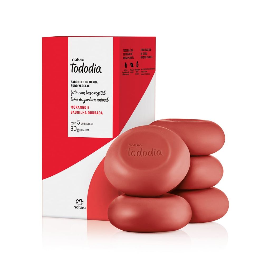 Caixa de Sabonete Em promoção Tododia Morango E Baunilha Dourada (5 Unidades)