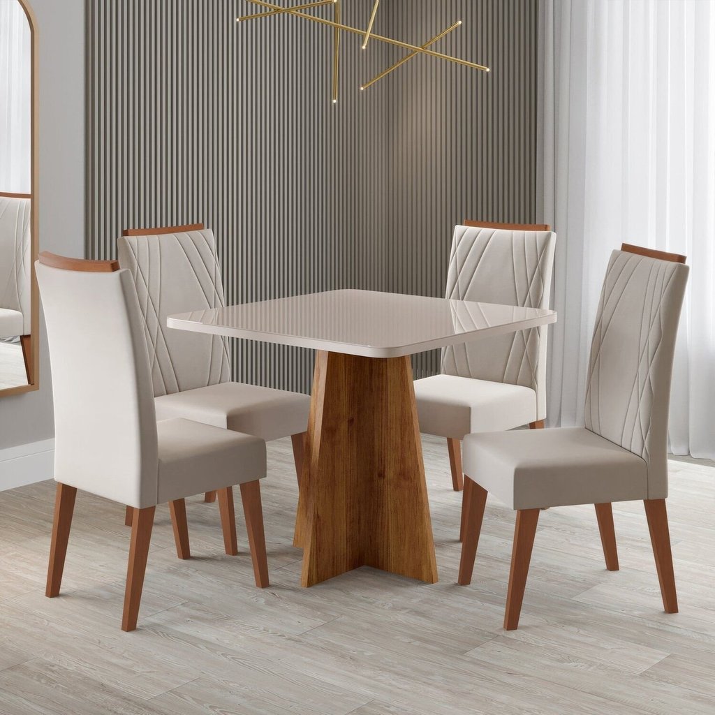 Conjunto para Sala de Jantar com 4 Cadeiras Malva Yescasa Bege/Mel Bege/Mel