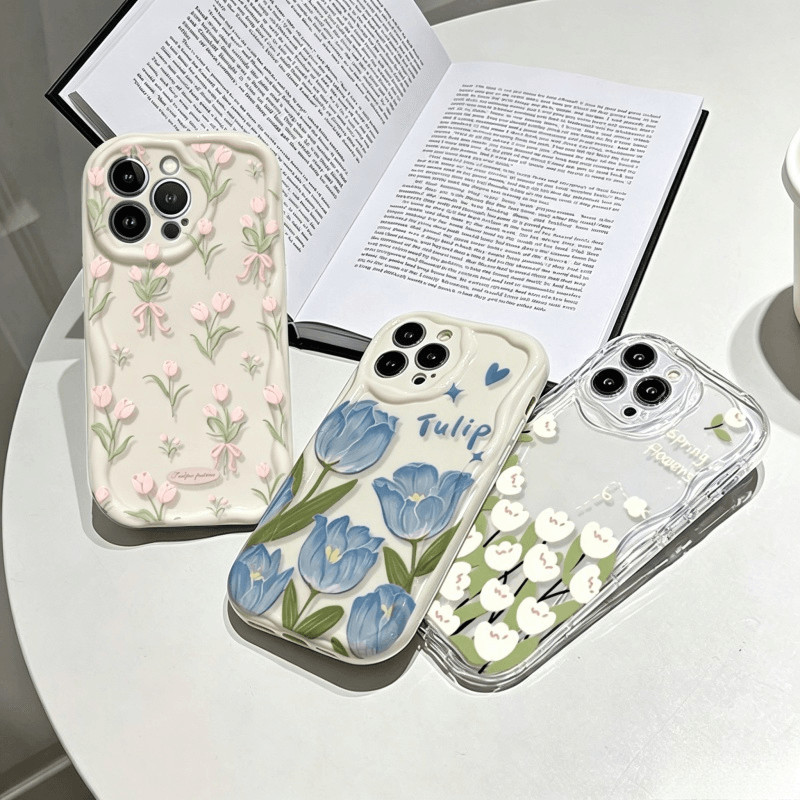 Capa Para Samsung Galaxy S26 Ultra S25 S24 Plus S26FE A17 A06 A07 A16 A56 M16 A36 A55 A15 De Silicone Com Flor De Tulipa