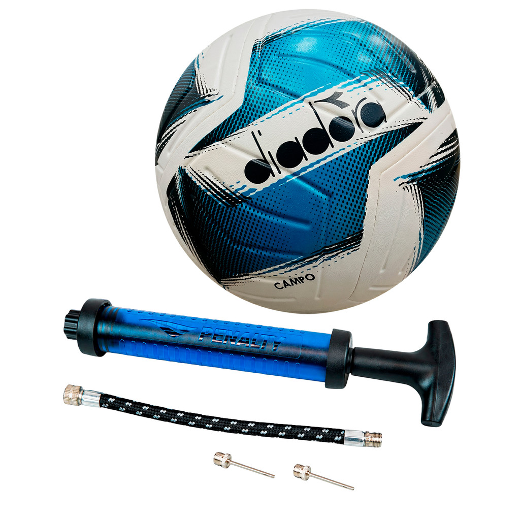 Kit Bola Campo Diadora Colorin Park Costurada Original + Bomba de Ar Penalty Completa