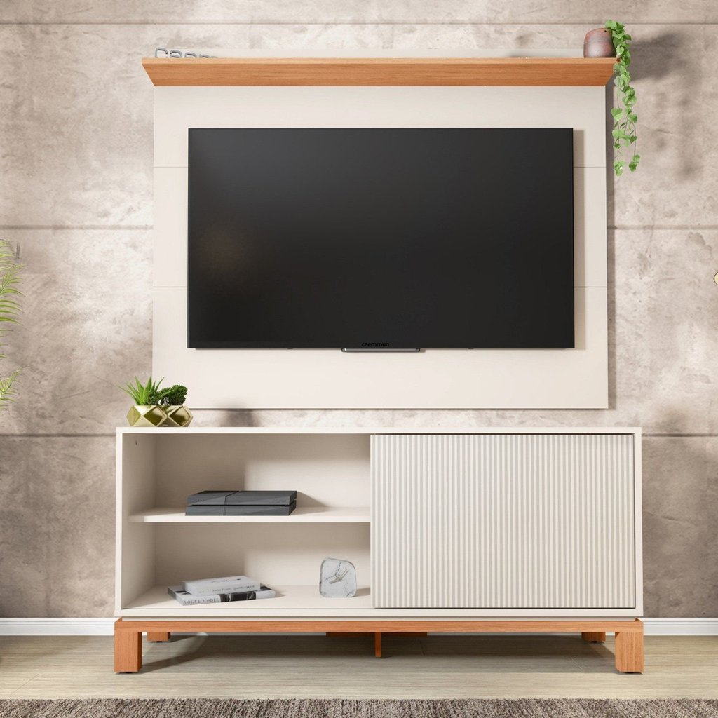 Rack com Painel Ripado para TV até 55 Polegadas 136CMX108CM Mondrian Off White Freijó Off White/Freijó