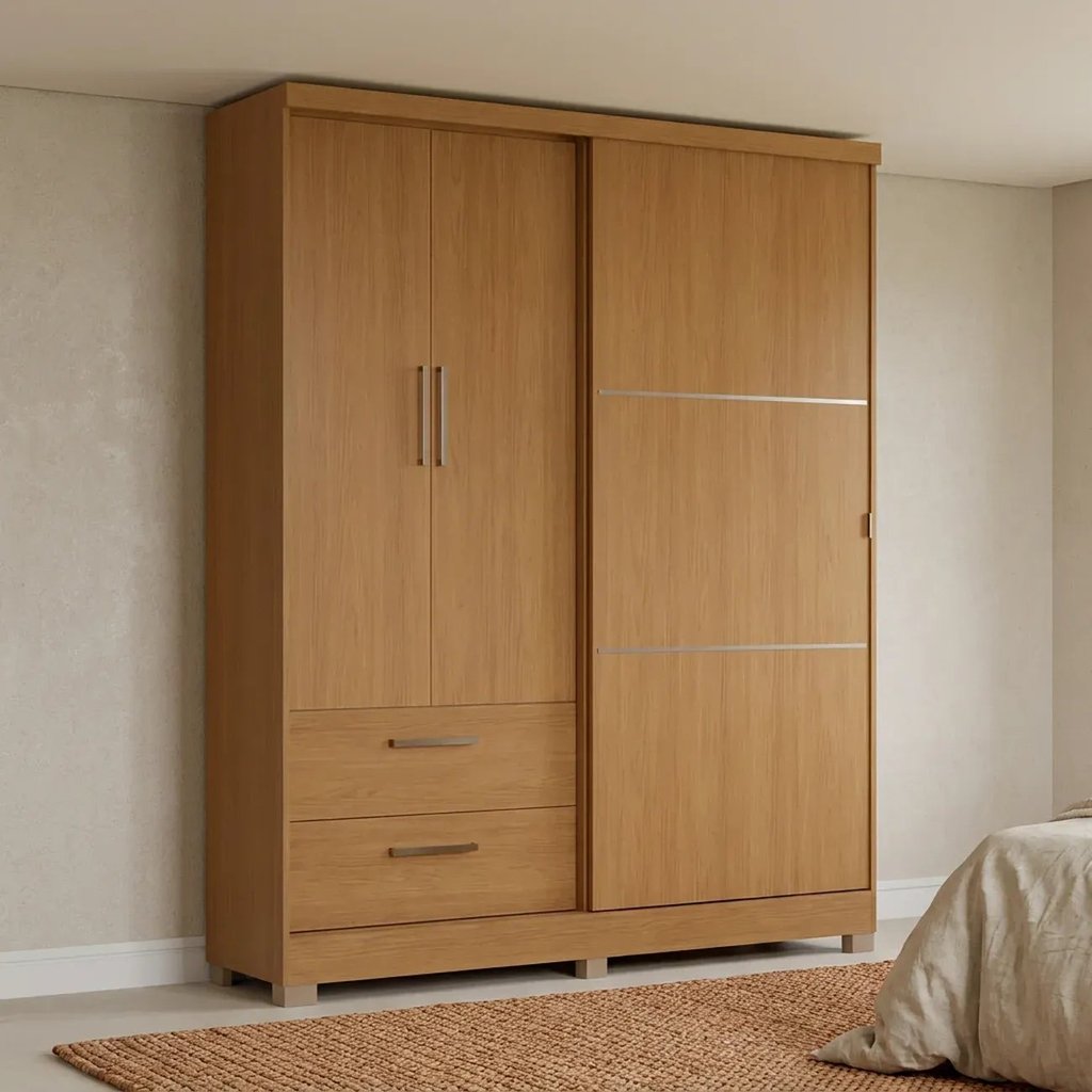 Guarda Roupa Solteiro 3 Portas Mistas e 2 Gavetas 218cm C533 Canela Canela