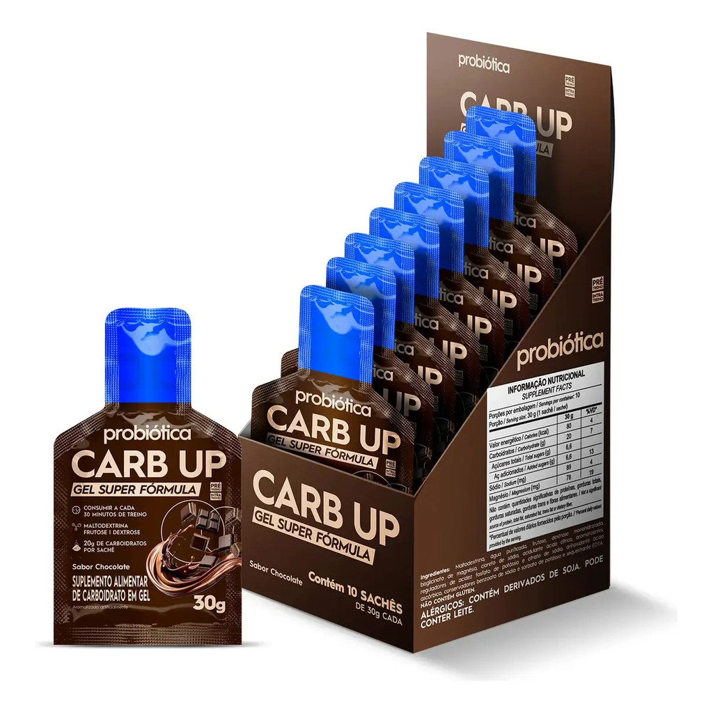 Carb Up Gel Super Fórmula Display 10 Sachês x 30g Chocolate Probiótica