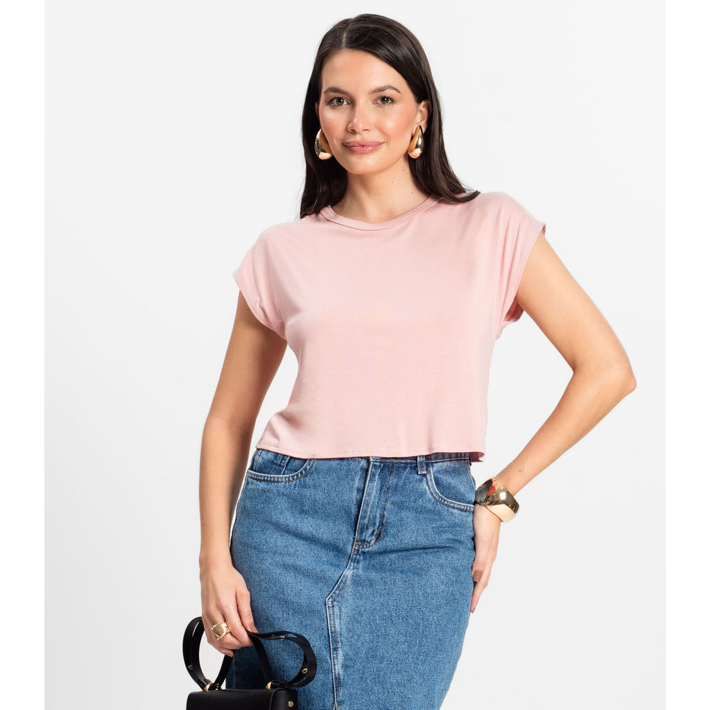 Blusa Básica Feminina Viscotorcion Rovitex Rosa