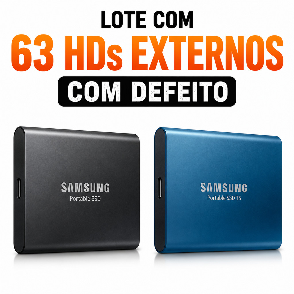 Lote com 63 HDs Externos Sucata Defeitos Variados da Samsung e Sem Marca de 1 a 