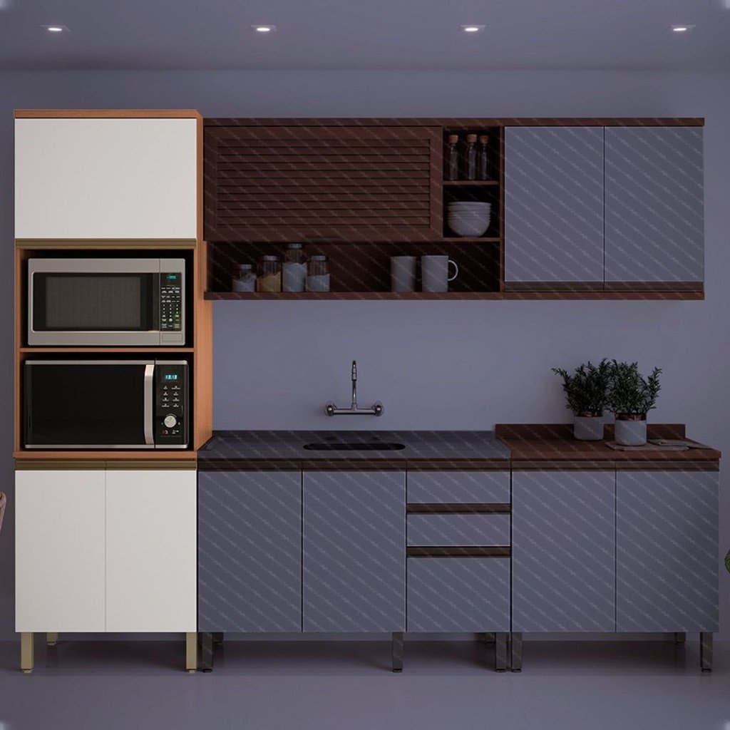 Paneleiro Torre Quente Macadâmia 70cm para Micro e Forno Branco/Freijó Freijó/Branco