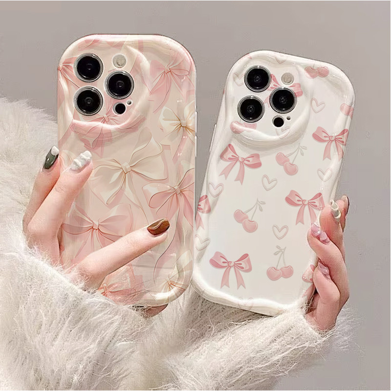 Capa De Silicone Com Laço Rosa Sedoso Para Samsung A57 A56 A17 A07 A27 A37 A55 A16 A06 A54 A15 A14 A12 A53 A32 A34 A13 A