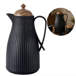 Garrafa Térmica Preta Native 1 Litro com Ampola de Vidro Tampa Efeito Madeira para Café e Chá
