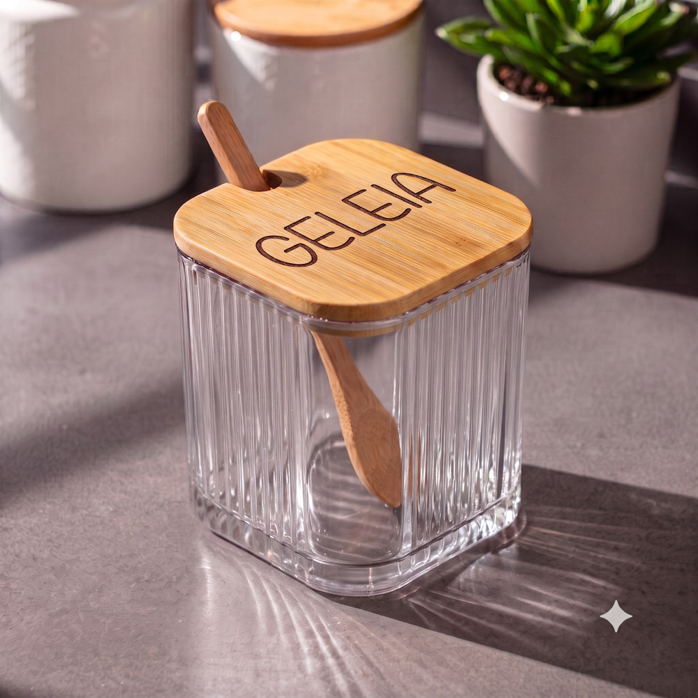 Pote de geleia com tampa de bambu