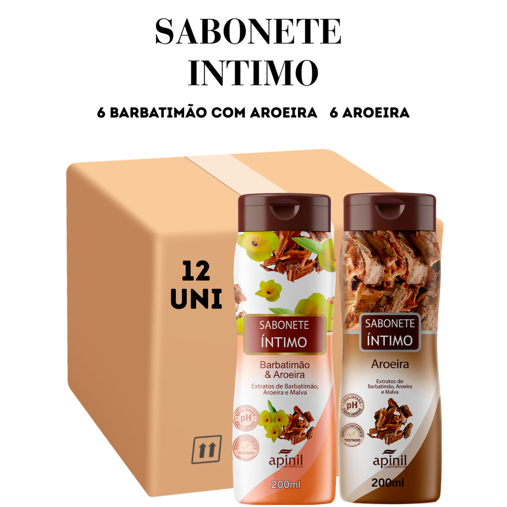 Kit 12 Unidades Sabonete Intimo 6 Barbatimão com Aroeira 6 Aroeira 200ML Apinil - Promoção