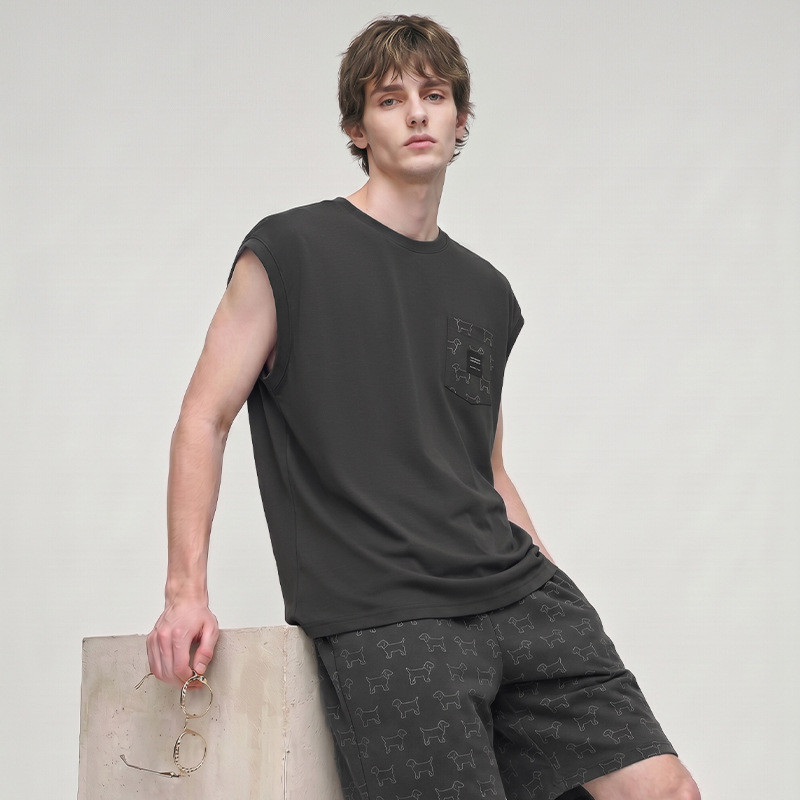 Pijamas masculinos de algodão puro Loungewear colete Shorts terno 100% algodão sem mangas colete verão novo estilo terno