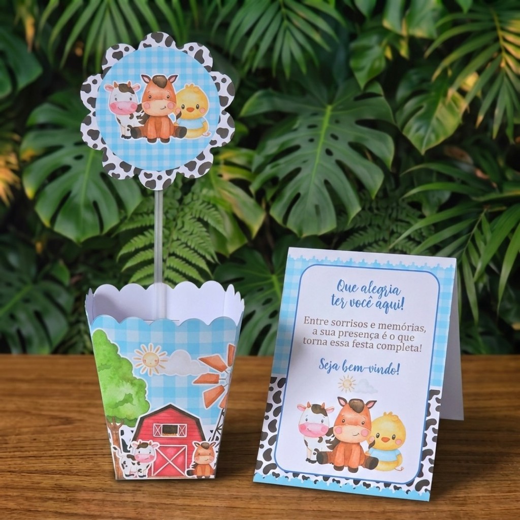 Centros de mesa + Plaquinhas FAZENDINHA AZUL MENINO lembrancinhas personalizada aniversario infantil decoração kit festa