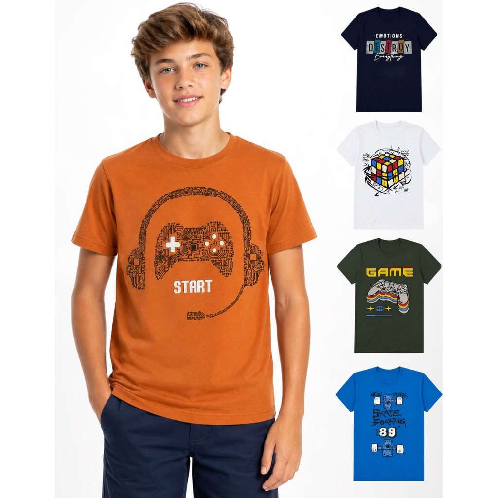 Kit 2 Camisetas Blusa De Meninos Juvenil Manga Curta Infantil Algodão Casual Confortavel Sortidas