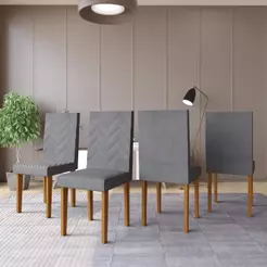 Conjunto 4 Cadeiras de Jantar com Pés em MDF Estofadas Fidelitá Itália Freijó/Grafite