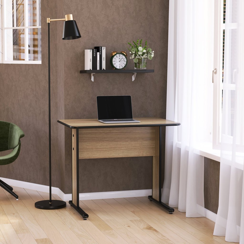 Escrivaninha Mesa Escritório Secretária Maxxi 92cm Preto e Noce Naturalle Marromle Preto/Noce Naturalle