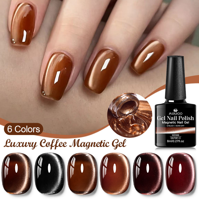 MSRUIOO 8ml Esmalte Em Gel Magnético Marrom Soak Off UV/LED Cat Eye Nail Art , Acabamento Brilhante De Longa Duração Par