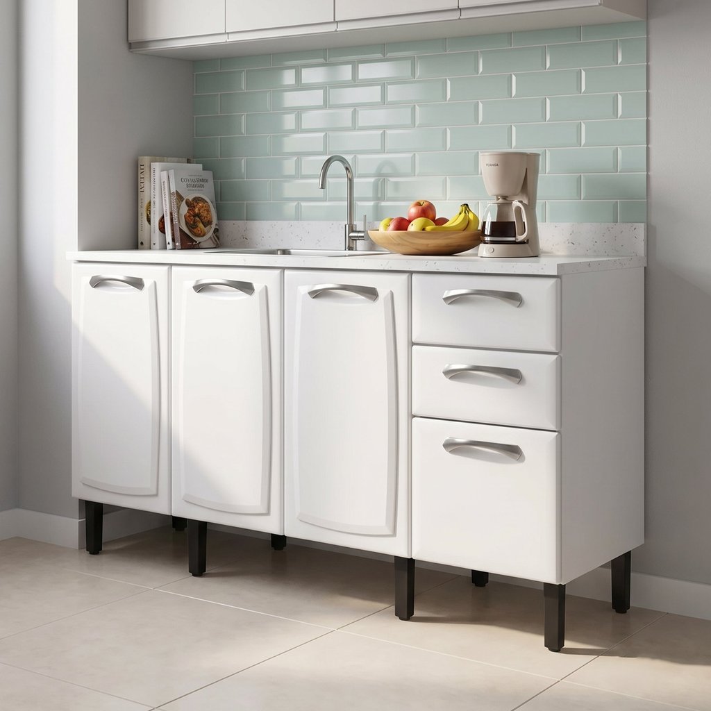 Balcão de Cozinha em Aço 4 Portas 2 Gavetas 160cm sem Tampo New Premium Itatiaia Branco