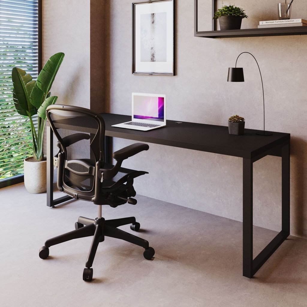 Escrivaninha Mesa Escritório Yon Presidente 190x70x75 190cm Industrial Preto Preto