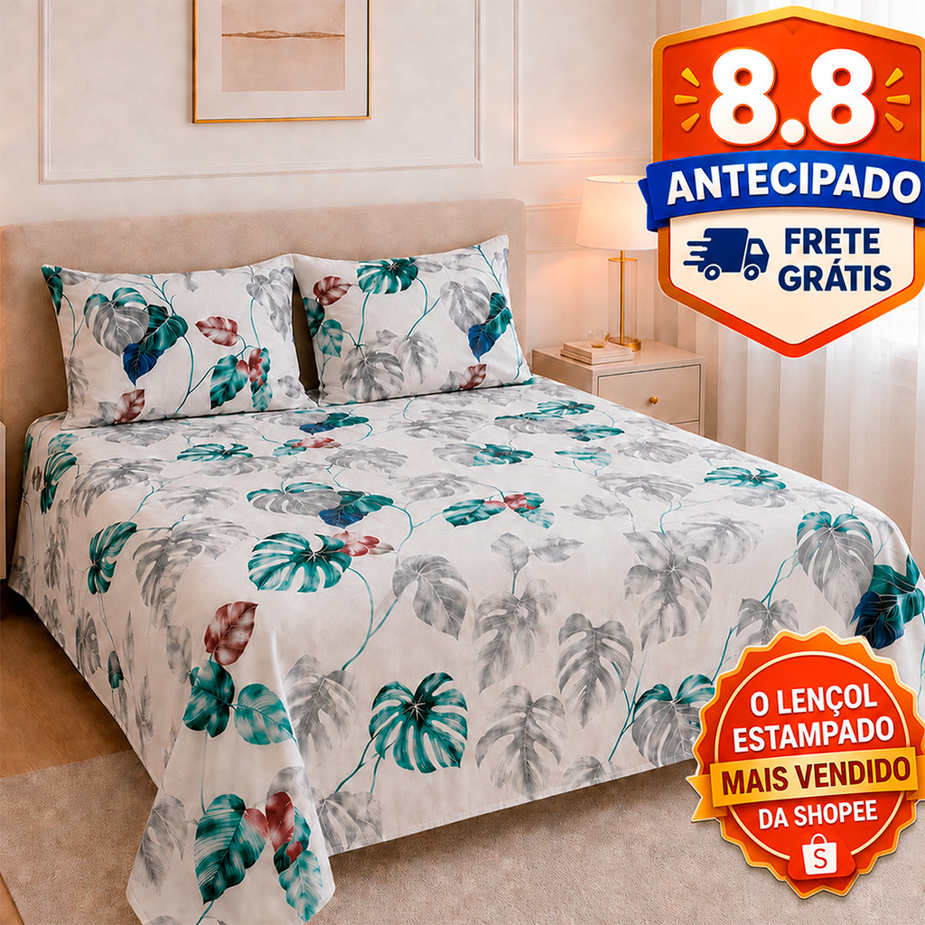 Kit 3 Pçs Lençol Casal Percal 500 Fios Linha Premium Luxo