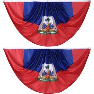 Haiti Haitian Pleated Fan Flag Bunting 3 x 6 Ft Haiti Pleated 2 Pcs Fan Flag Banner Indoor/Outdoor/Front Porch Decoratio
