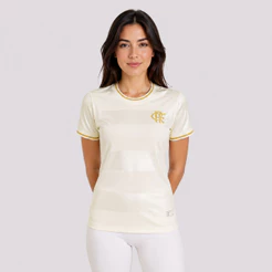 Camisa Baby Look Flamengo Jacquard Feminina Off White