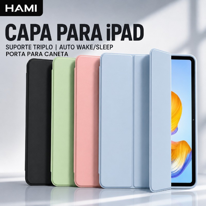 HAMI Capa para iPad Anti Impacto Silicone com Porta Caneta Suporte Triplo Auto W