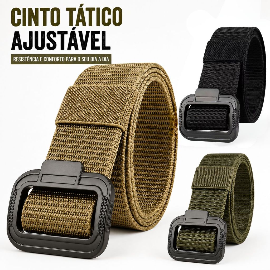 Cinto Masculino Ajustável 120cm Sem Furos em Nylon Reforçado com Fivela Resistente