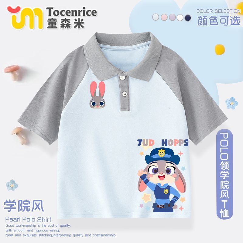 Zootopia2 camiseta infantil de manga curta, meninos, meninas, verão 2026, coelho, policial, camisa POLO, médio e grande,