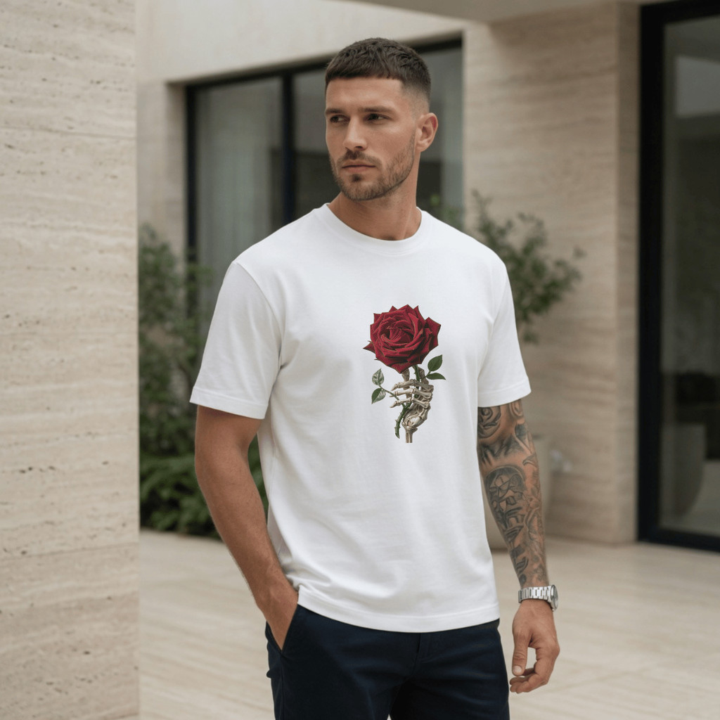 Camiseta Masculina Estampada Mão Caveira Rosa 100% Algodão Premium Camisa Blusa Homem Academia Confortavel Plus Size