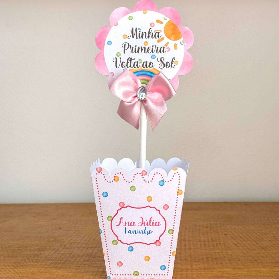 Cachepô Centro de Mesa Primeira Volta ao Sol menina Lembrancinhas para Festa Lembrancinhas personalizadas Festa Infantil