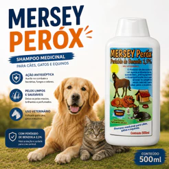 Kit 2 Shampoo Medicinal Peróx Mersey para cães, gatos e equinos - 500ml