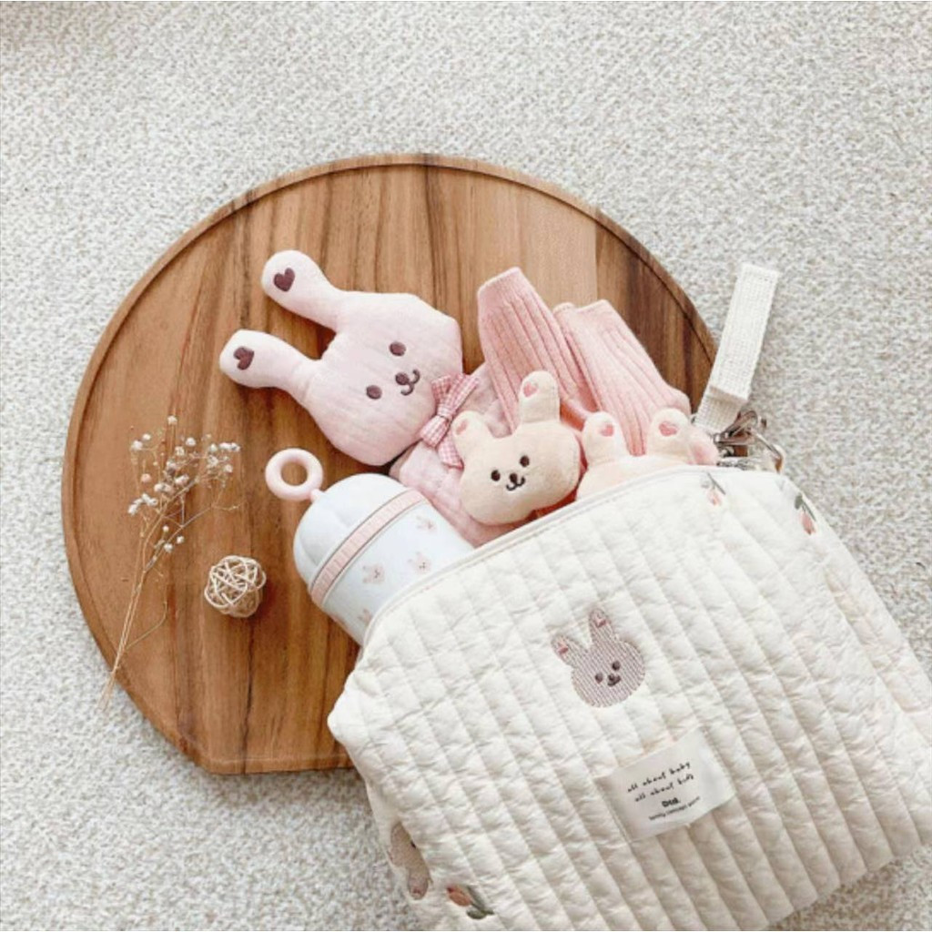 Bolsa de Fraldas para Carrinho de Bebê Portátil e Acolchoada, Bolsa de Armazenamento Bordada, Acessórios para Mãe e Bebê