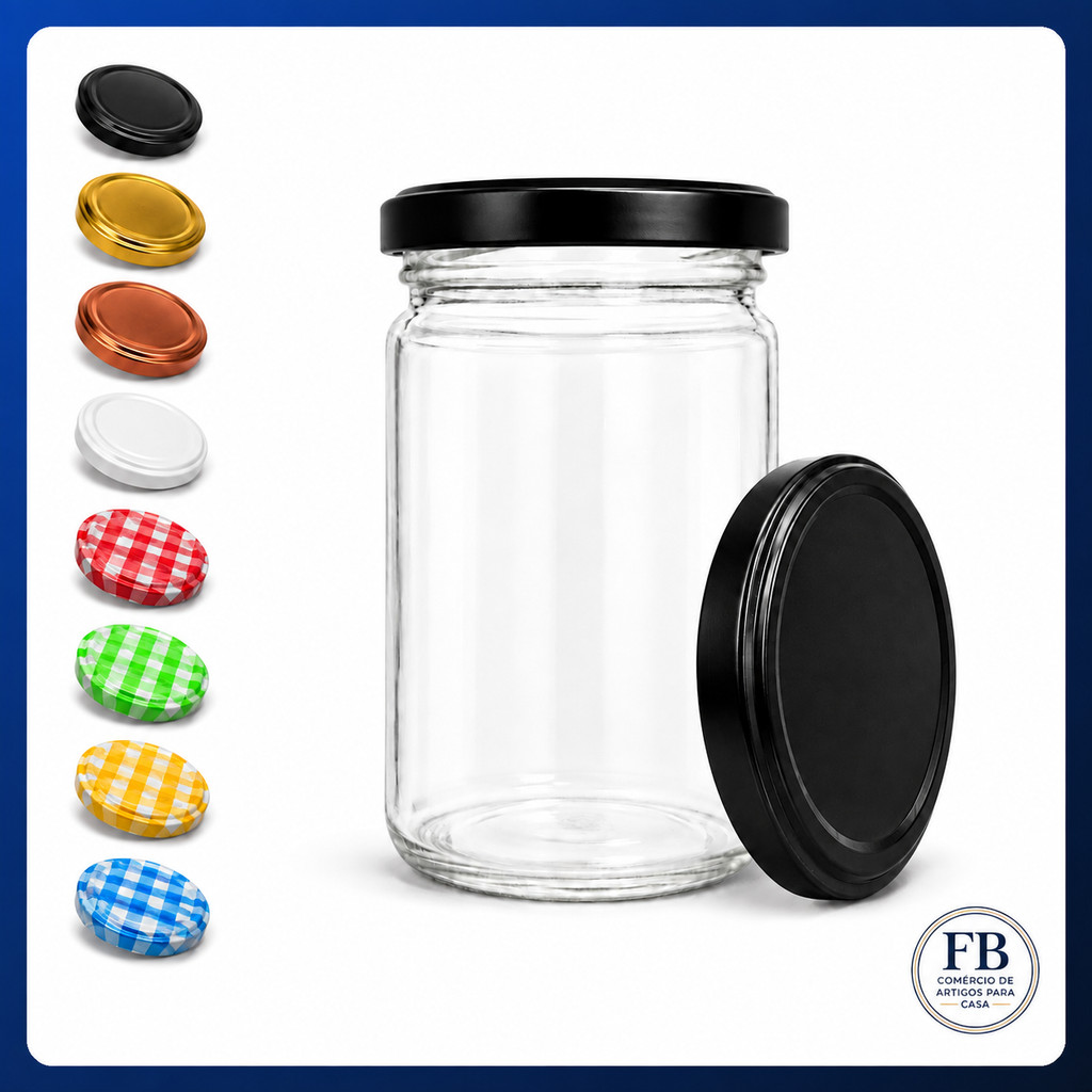 Kit 12 Potes De Vidros Nadir Andino 360ml Tampas Metálicas e Lacres para Doces Molhos Conservas