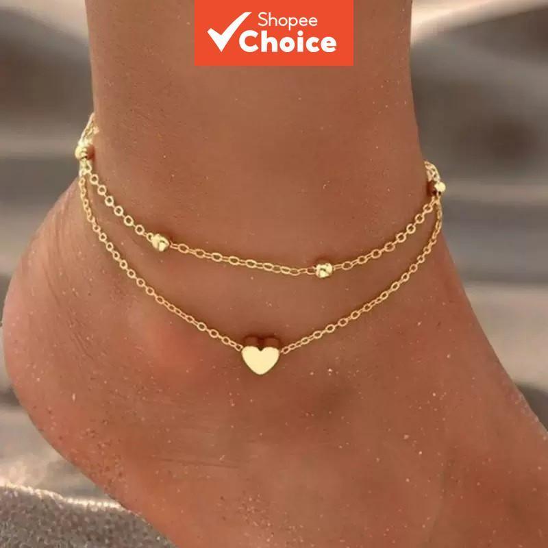 Conjunto De Tornozeleira Bohemia Heart Bead Para Mulheres Joias Banhadas A Ouro Prata