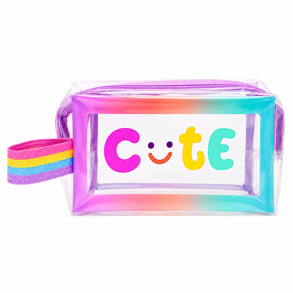 Necessaire Transparente Cute Colorida Estojo Escolar Porta Maquiagem Impermeável com Zíper