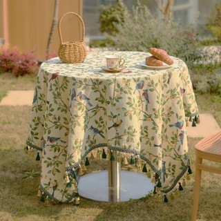 Qiyun Jacquard toalha de mesa flor verde pássaro acampamento ao ar livre piquenique esteira borla mesa café capa toalha 