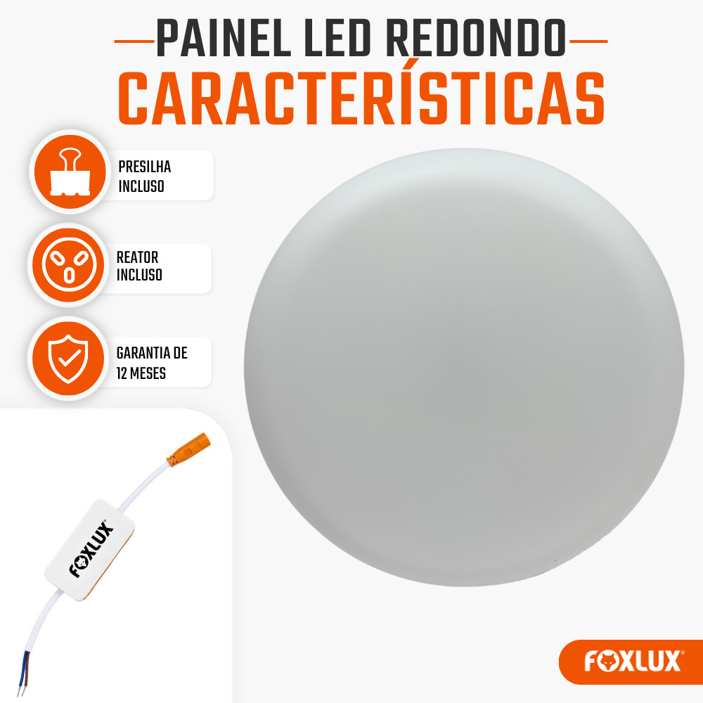 Painel Plafon LED Redondo Sobrepor Foxlux 18W 6500K Kit com 3 — imagem 2 de 2