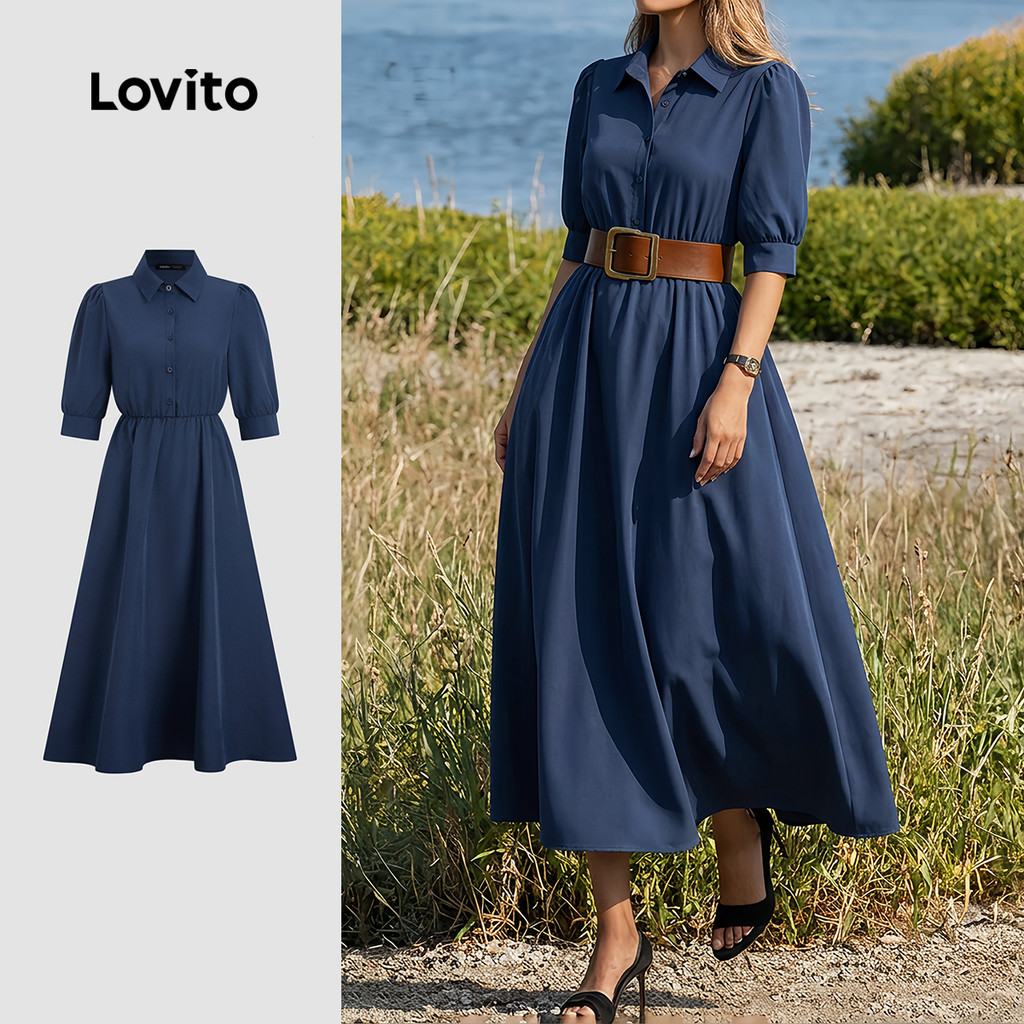 (New Arrival) Lovito Vestido Casual Azul de Primavera/verão para Mulheres Frente