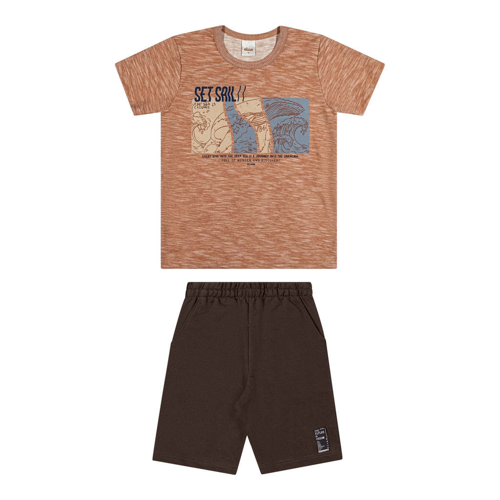 Conjunto Infantil Menino Baleia Puff Elian Marrom