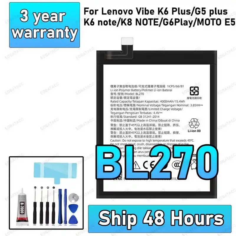 100 % Nova Alta Qualidade Para Lenovo K6 K8 Nota K53a48 Vibe K6 G G5 Plus 4000mA