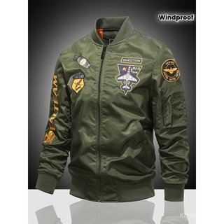 Venda de primavera e outono: Jaqueta masculina de nylon estilo piloto, jaqueta masculina com bordado pesado de aeronaves