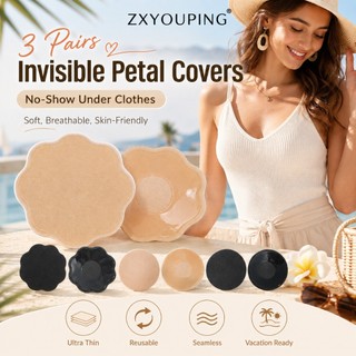 ZXYOUPING Capas Adesivas Para Mamilos Femininos , 3 Pares , Pétalas De Peito Invisíveis Ultrafinas , Almofadas De Sutiã 