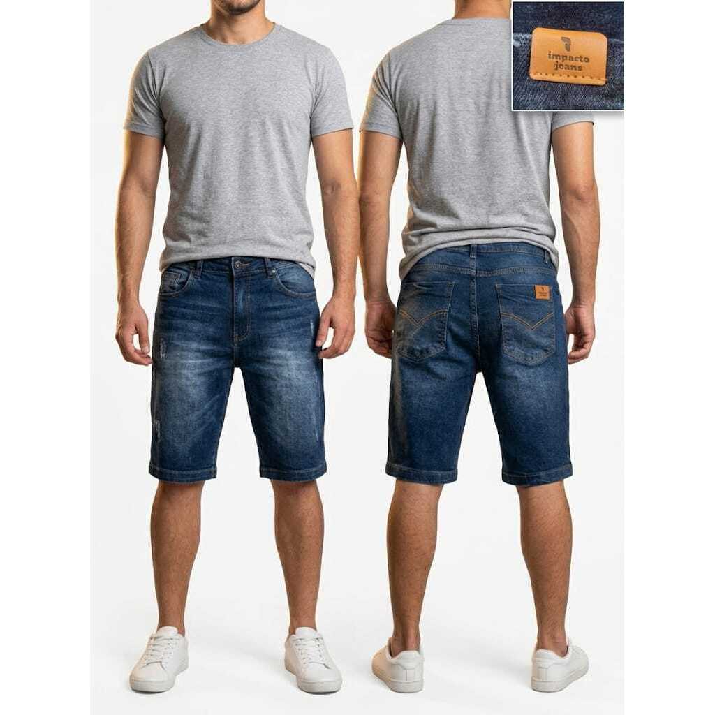 Bermuda Masculina Jeans com Elastano Lavagem Exclusiva 4 Bolsos Modelo Casual