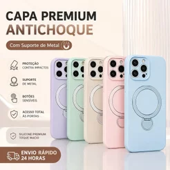 Capa MagSafe com Suporte 360° Antichoque para iPhone 11 12 13 14 15 16 17 Pro Pro Max 16E 17E 17 Air
