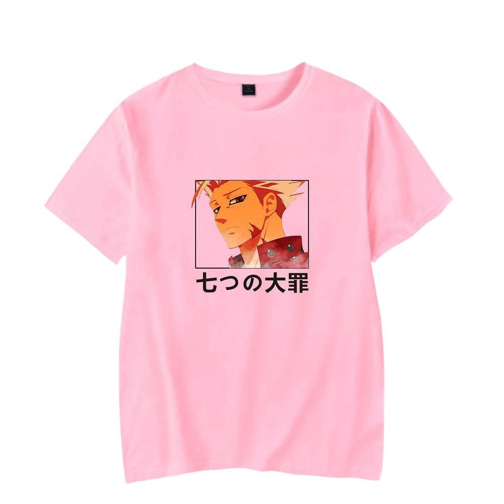 Camiseta Infantil Manga Curta com Estampa Gráfica 2D dos Sete Pecados Capitais, Gola Redonda, Solta, para Uso Diário e A