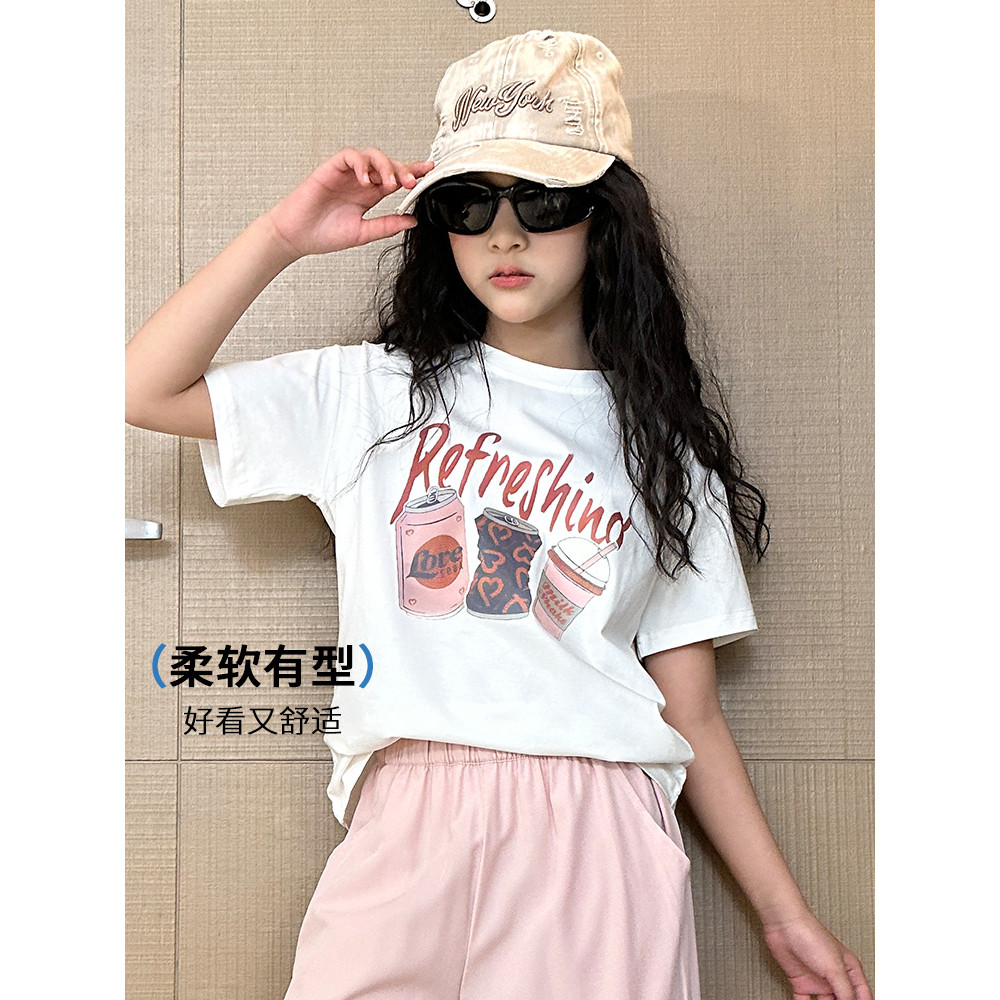Meninas verão camisetas de manga curta crianças estilo ocidental moda puro algodão verão meia manga grandes crianças men