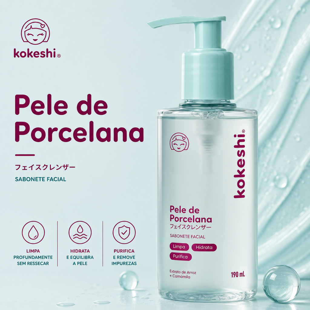 Sabonete Facial Pele de Porcelana KOKESHI 190ml Sabonete Líquido Facial Kokeshi Sabonete Facial Pele Oleosa Kokeshi