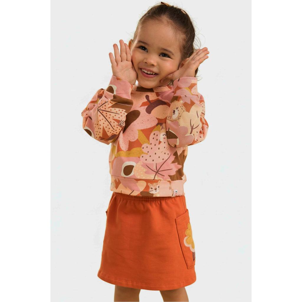 Conjunto Manga Longa Infantil Menina Floral Elian Laranja